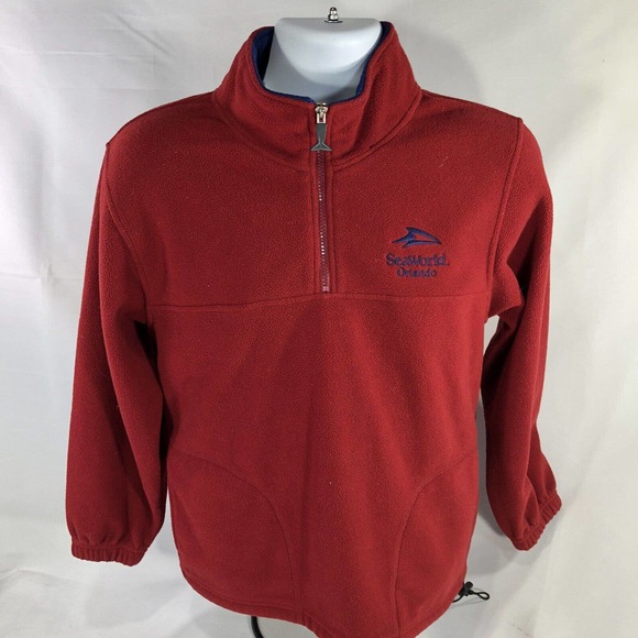 Vintage Shamu SEAWORLD 1/4 Zip Pullover Red Size 14/16 S/M Long Sleeve High Neck - Picture 9 of 11